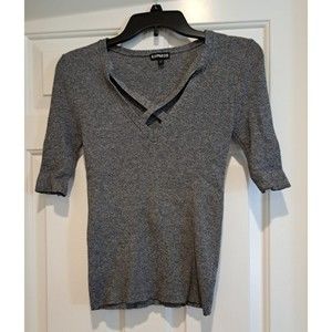 Express Criss Cross Front Ribbed Knit Stretchy Top Size Small Gray